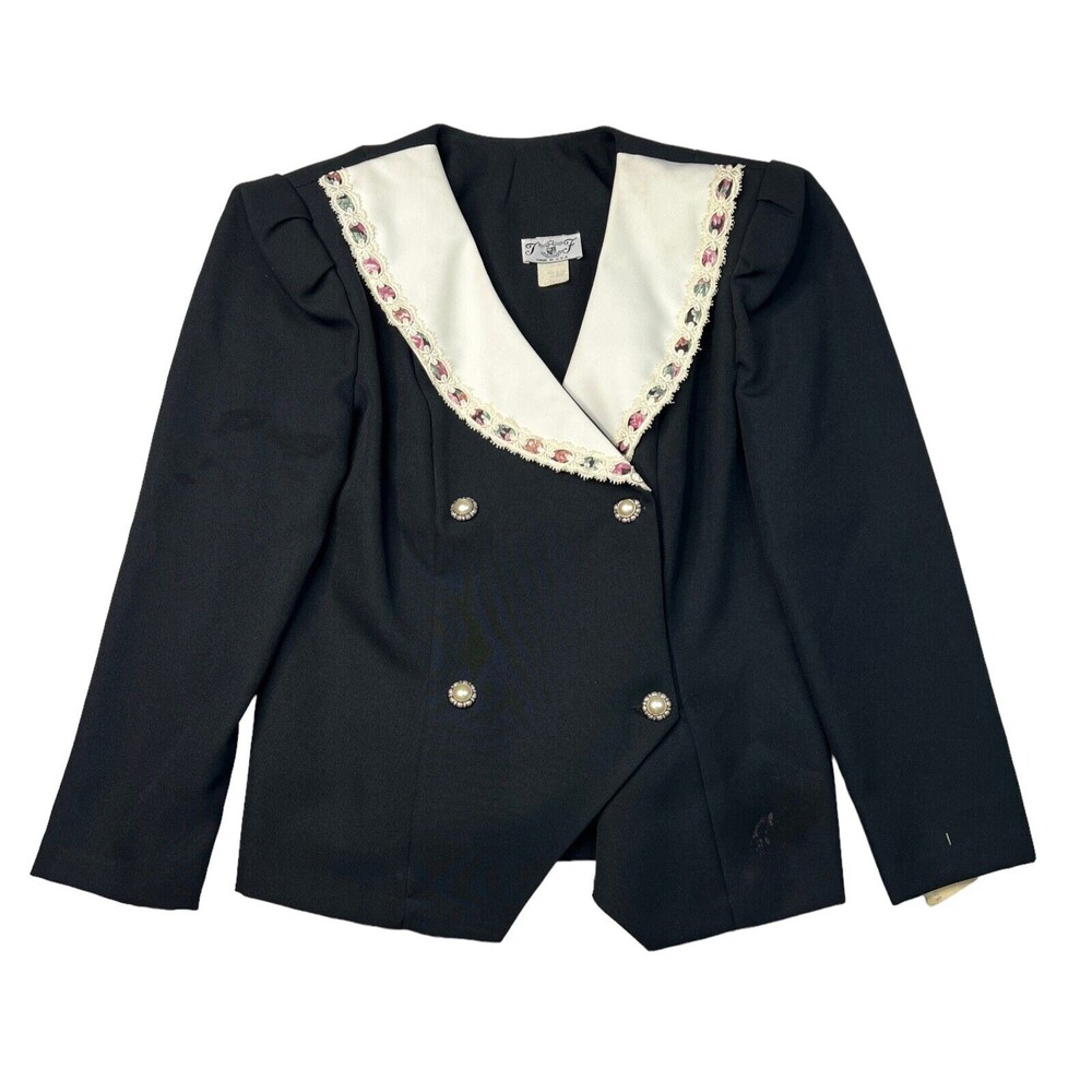 Vintage 80s Double Breasted V-Neck Blazer Jacket NOS Deadstock Womens 12P Petite